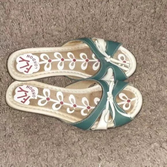 FLY LONDON-Blue/White Leather-Slides-Kitten Heel-Size 36/6-Excellent - Picture 6 of 7